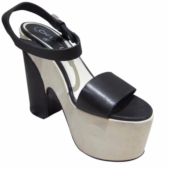 auth CHANEL size 38 BLOCK HEEL PLATFORM sandals - Picture 7 of 10